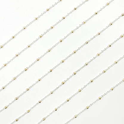 XM/S1322E/11G/SP. Sterling Silver Cable Chain with 14K Gold Filled Beads – Mixed Metal Design
