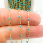 Load image into Gallery viewer, 30KFB-TF14Y. 14K Solid Yellow Gold Enamel Turquoise Color Cable Chain
