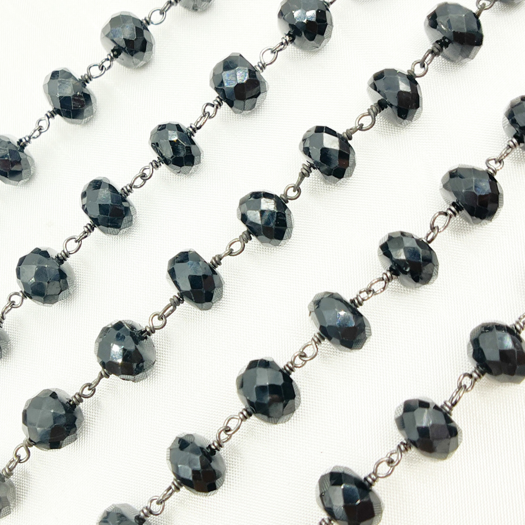 Black Spinel Rondel Faceted Wire Chain
