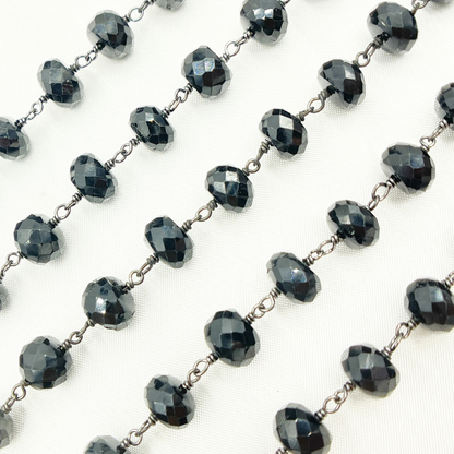 Black Spinel Rondel Faceted Wire Chain