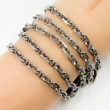 Y75OX. Oxidized 925 Sterling Silver Diamond Cut Marina Link Chain