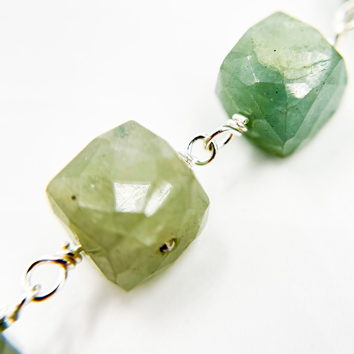 Milky Aquamarine Cube Faceted Sterling Silver Wire Chain