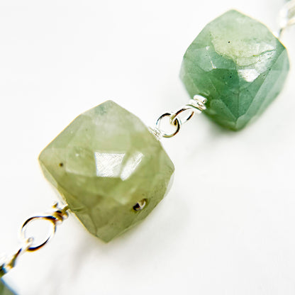 Milky Aquamarine Cube Faceted Sterling Silver Wire Chain