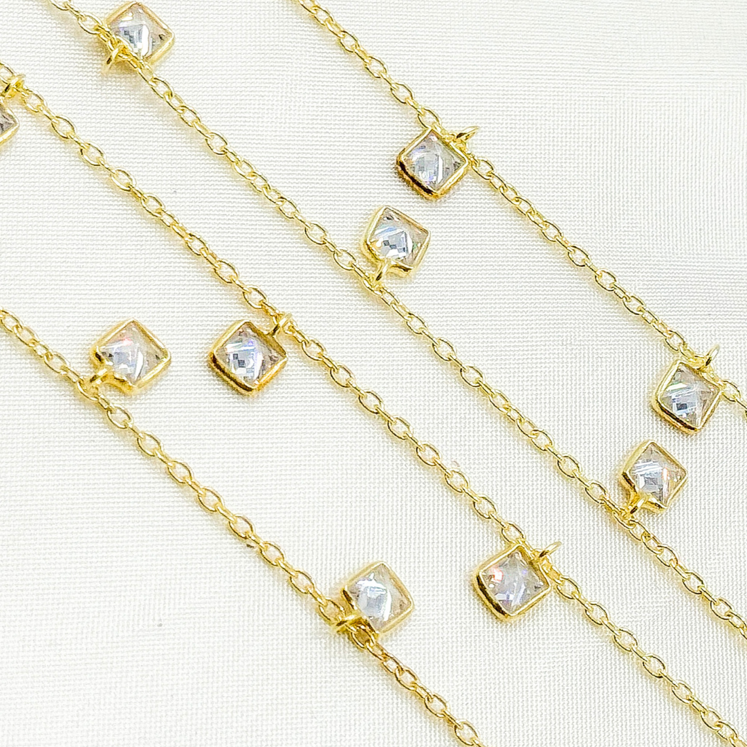 CZ2. 4mm Cubic Zirconia Square Shape Dangle Chain
