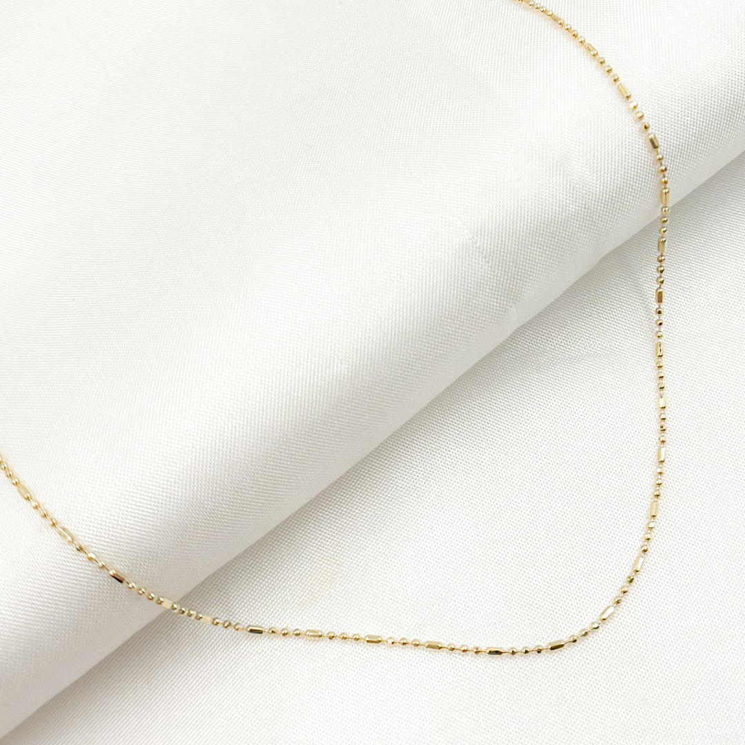 100CP3+18L. 14K Solid Gold Smooth Bar and Ball Chain