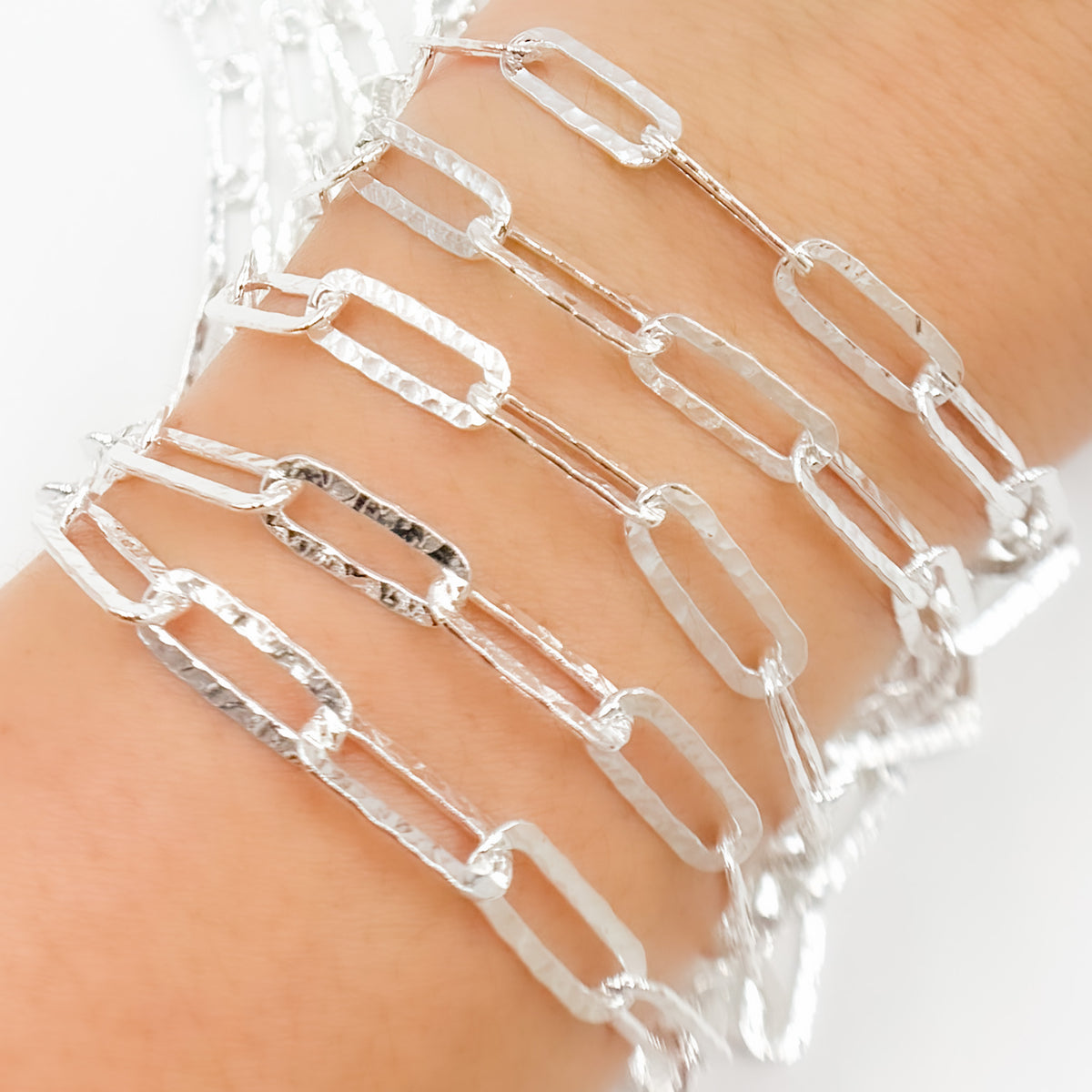 Sterling Silver Hammered Paperclip Link Chain