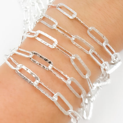 Sterling Silver Hammered Paperclip Link Chain