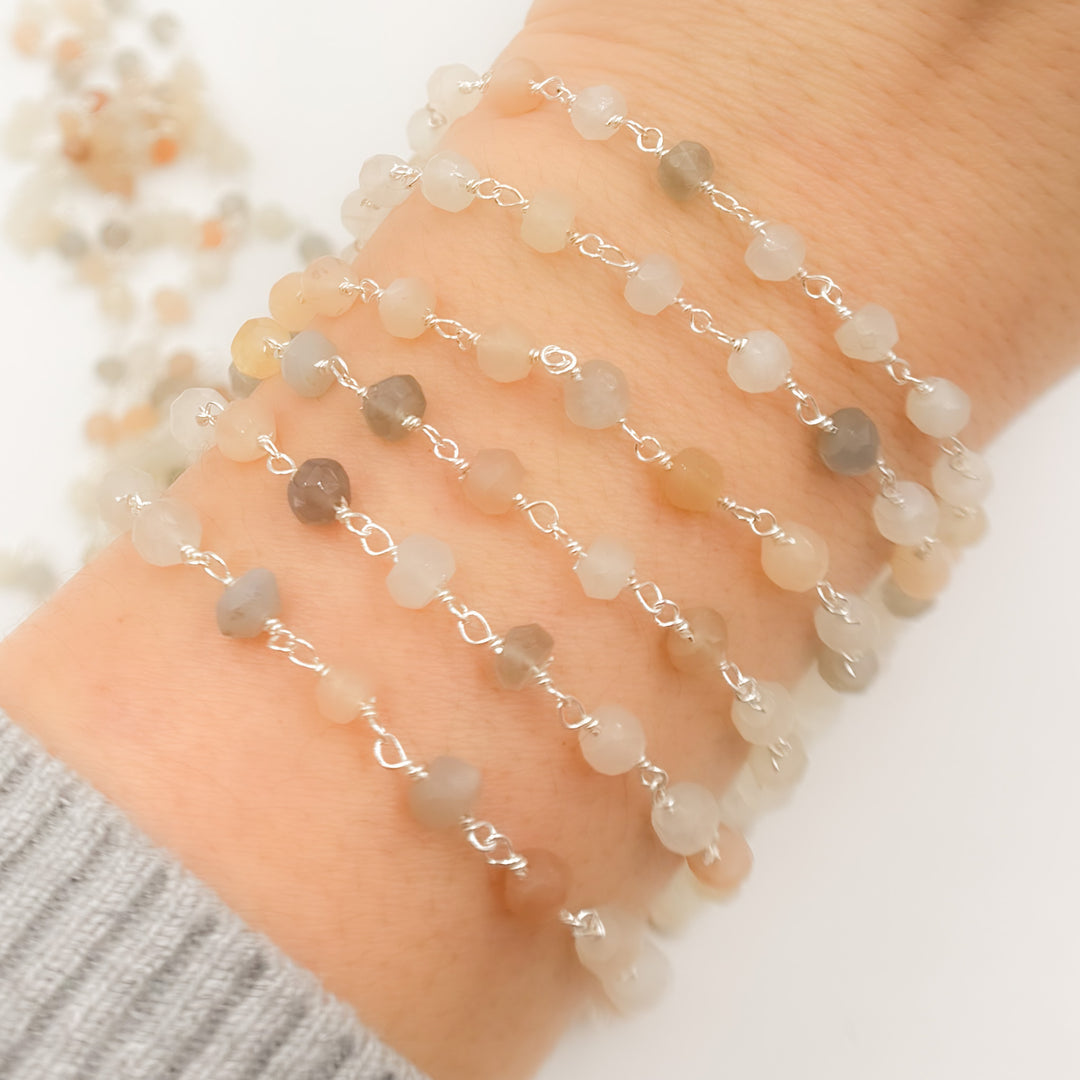 Multi Moonstone Sterling Silver Wire Chain