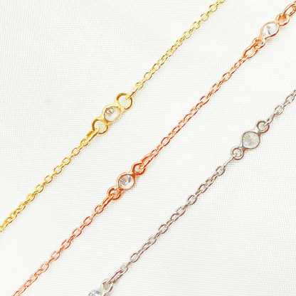 Cubic Zirconia Round 3mm Shape Connector With Chain Between
