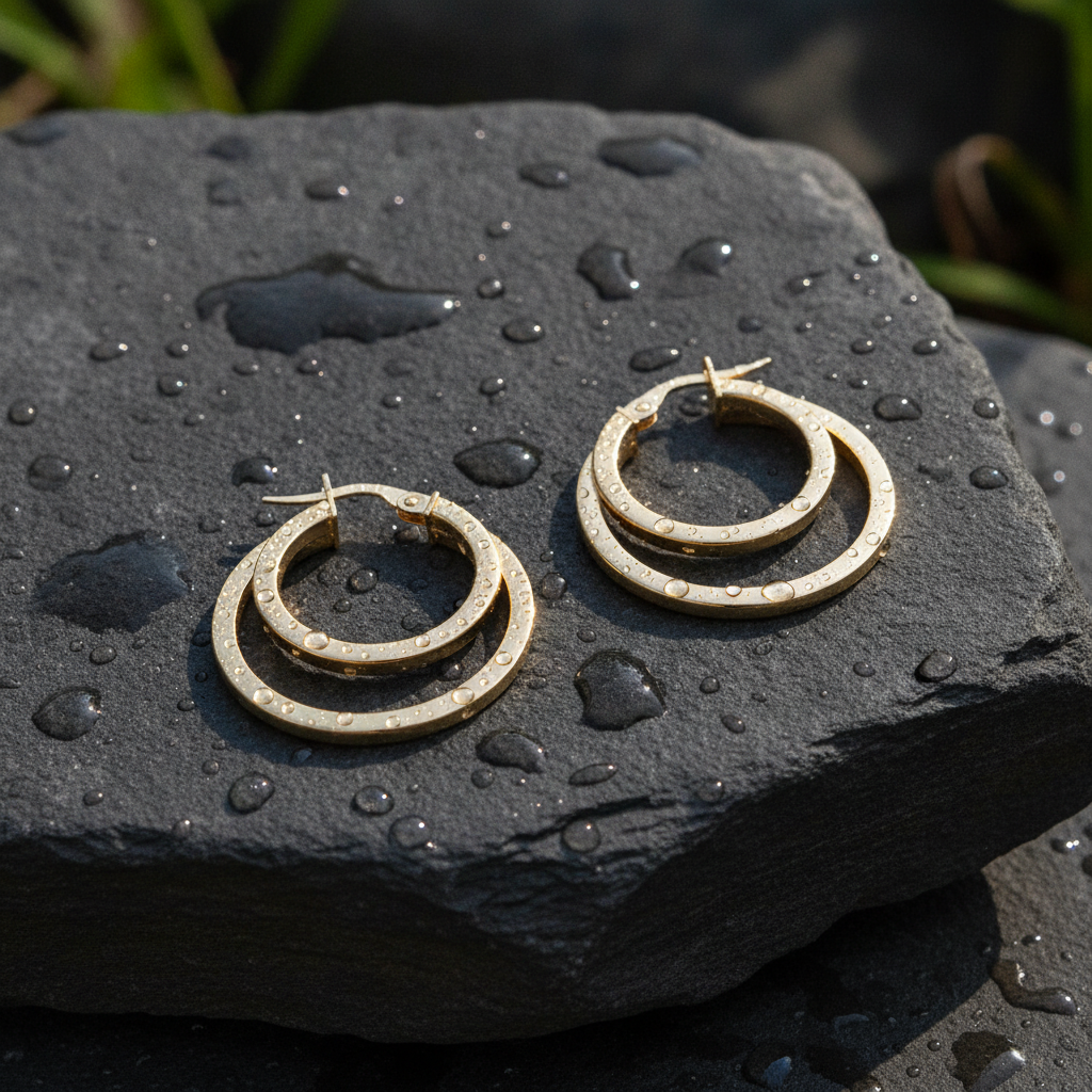 15850003992. 14K Solid Gold Fancy Hollow Double Hoop Earrings