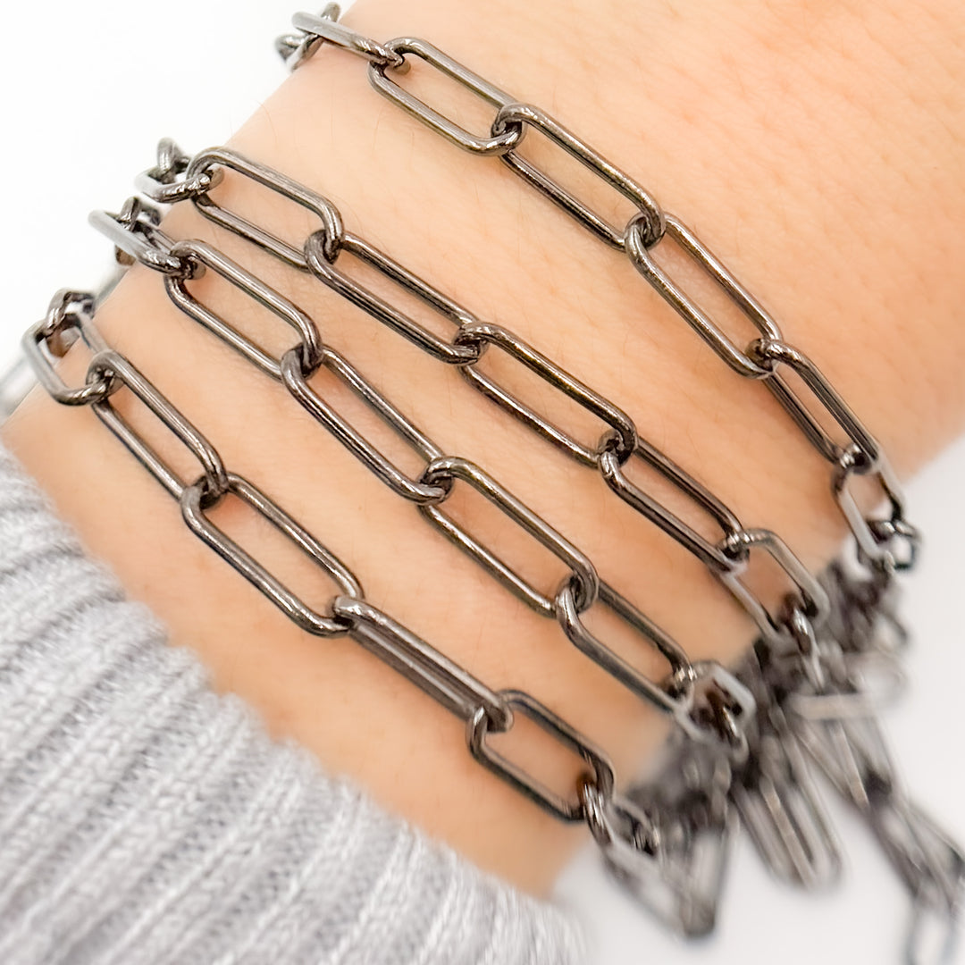 Black Rhodium Sterling Silver Smooth Paperclip Chain