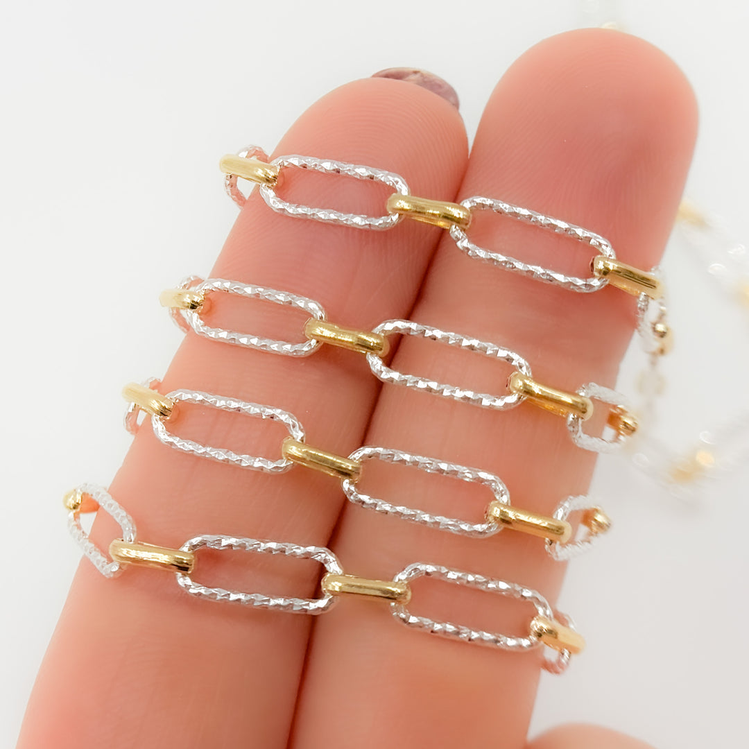 V309TT. Gold Filled and Silver Mixed Link Long and Short Chain - Smooth & Diamond Cut Links
