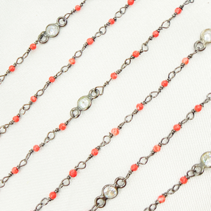 Coral with CZ Oxidized Wire Chain.