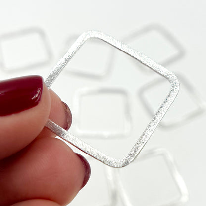 White Sterling Silver Brushed Square Connector