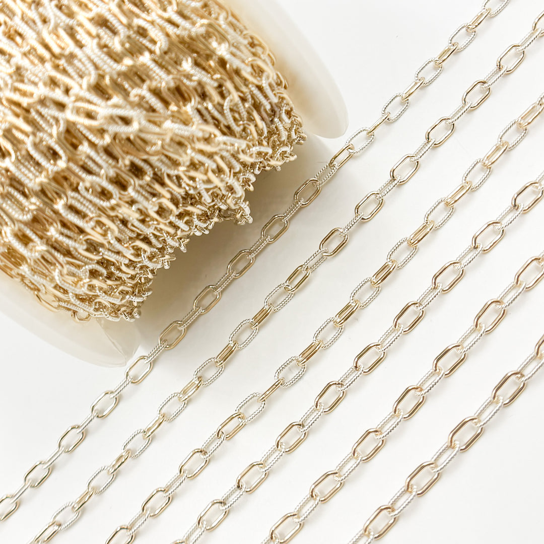 40061P1TTT. 14k Gold Filled and 925 Sterling Silver Elongated Cable Twisted and Plain Link Chain