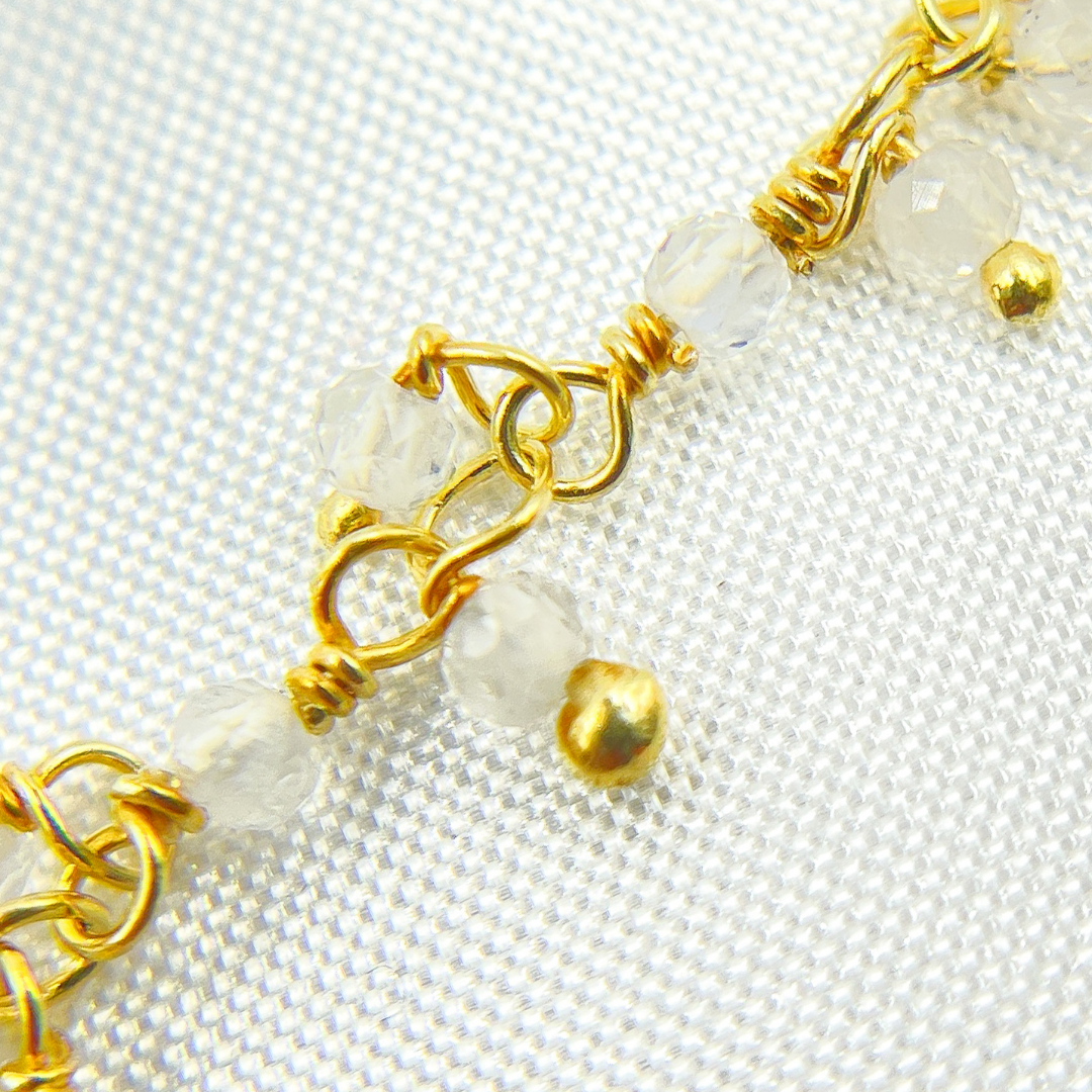 White Moonstone Cluster Dangle Gold Plated Wire Chain.