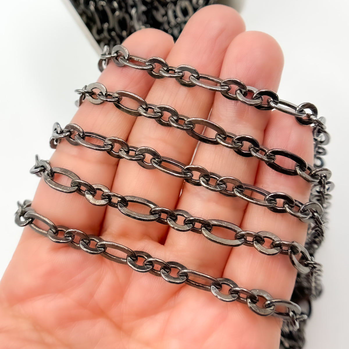 Black Rhodium Sterling Silver Oval and Round Link Chain
