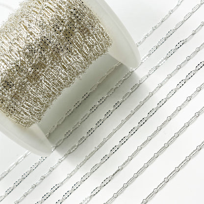 161TDSS. 925 Sterling Silver Smooth Long and Short Dapped Link Chain