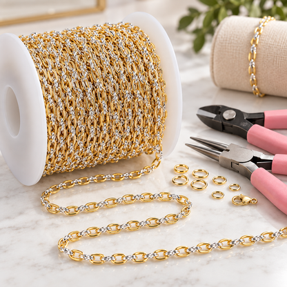 XM/2911PTXE/SP. 14k Gold Filled Smooth and Silver Textured Cable Link Chain
