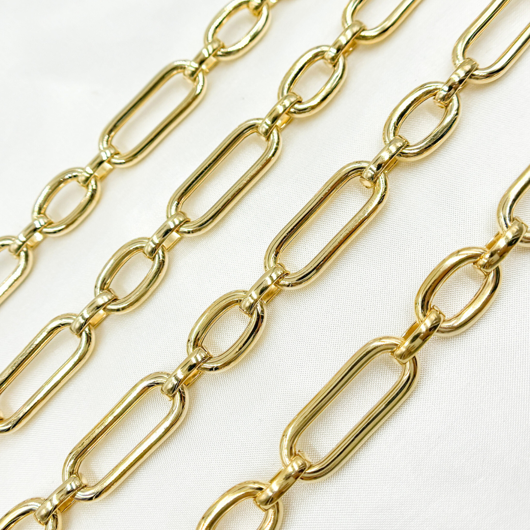 539MTGP. Gold Plated 925 Sterling Silver Smooth Long & Short Links Chain
