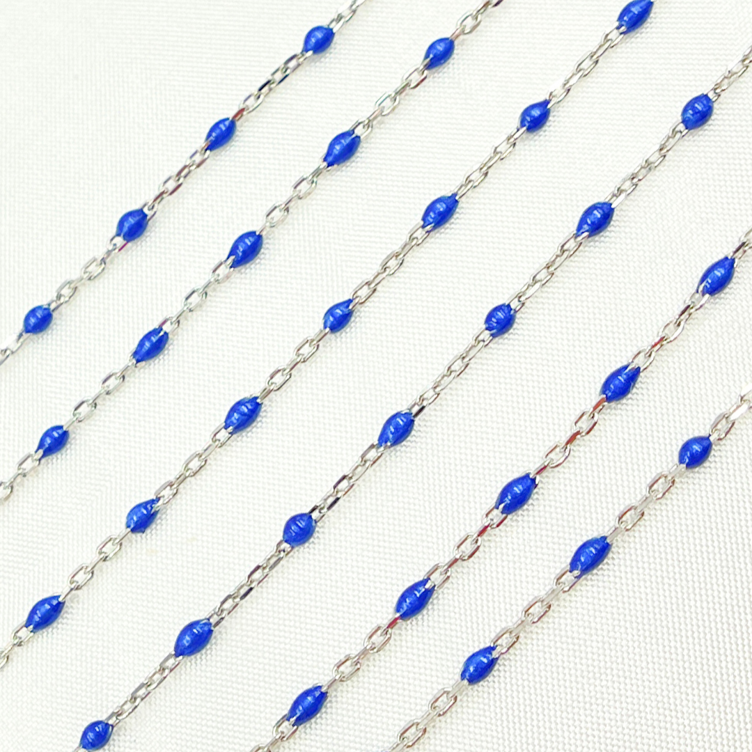 Sterling Silver Blue Color Enamel Chain