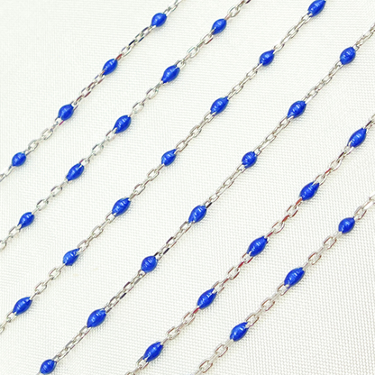 Sterling Silver Blue Color Enamel Chain