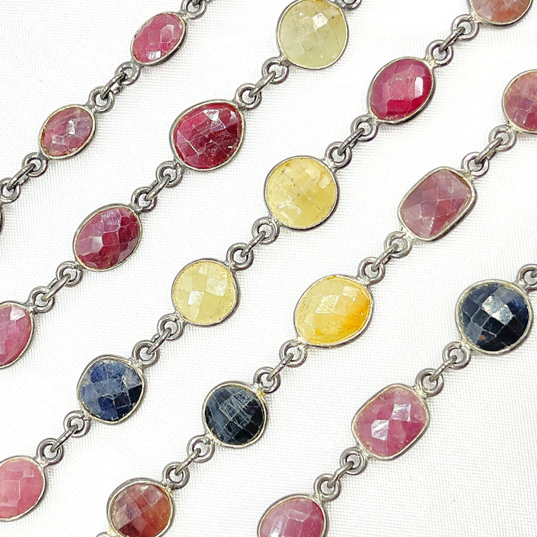 Multi Sapphire Mix Shape Bezel Oxidized Wire Chain.