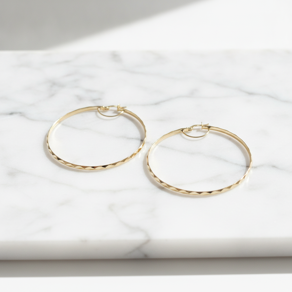 GER106. 14K Solid Gold Twisted Hoop Earrings