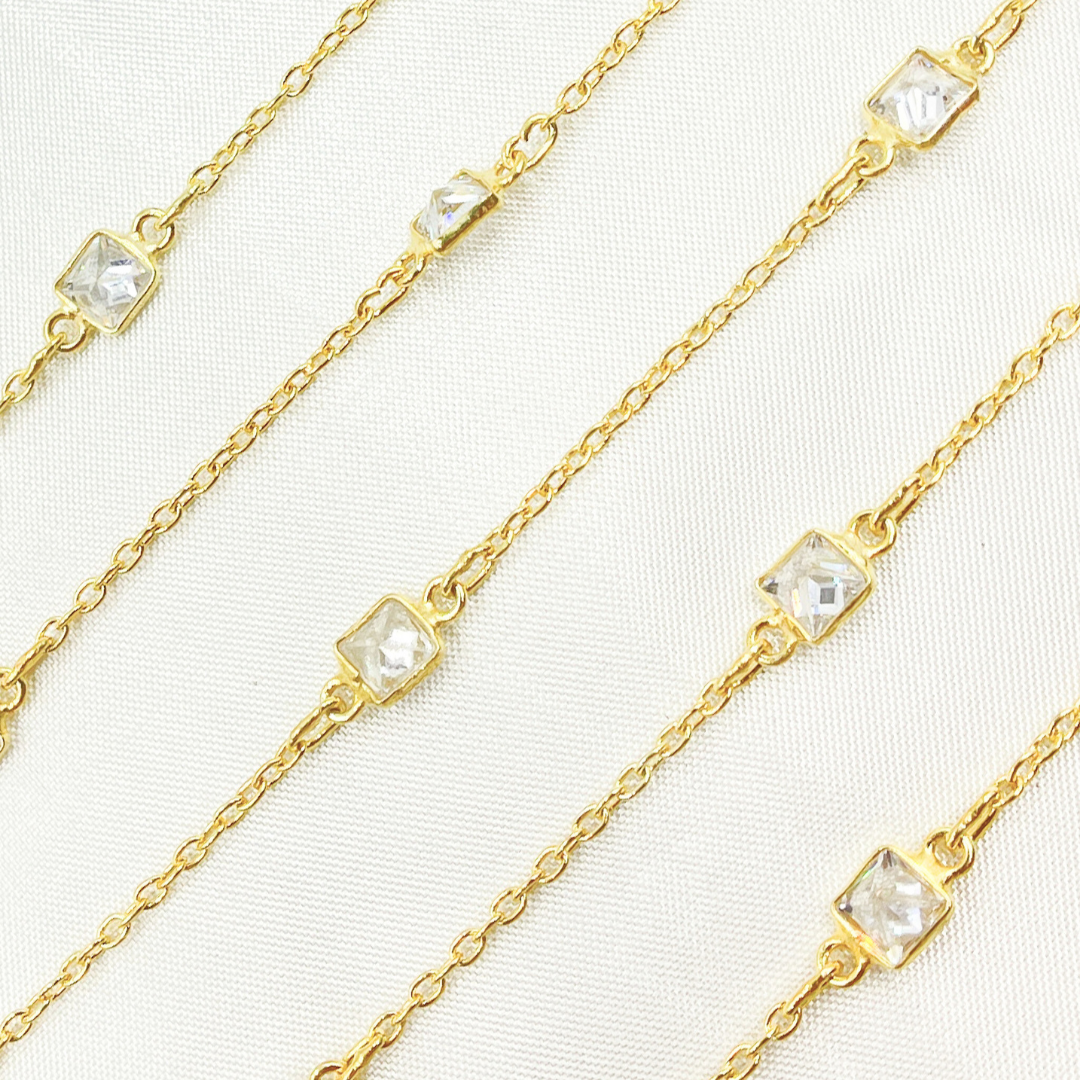 Cubic Zirconia Square Shape Connected Chain.