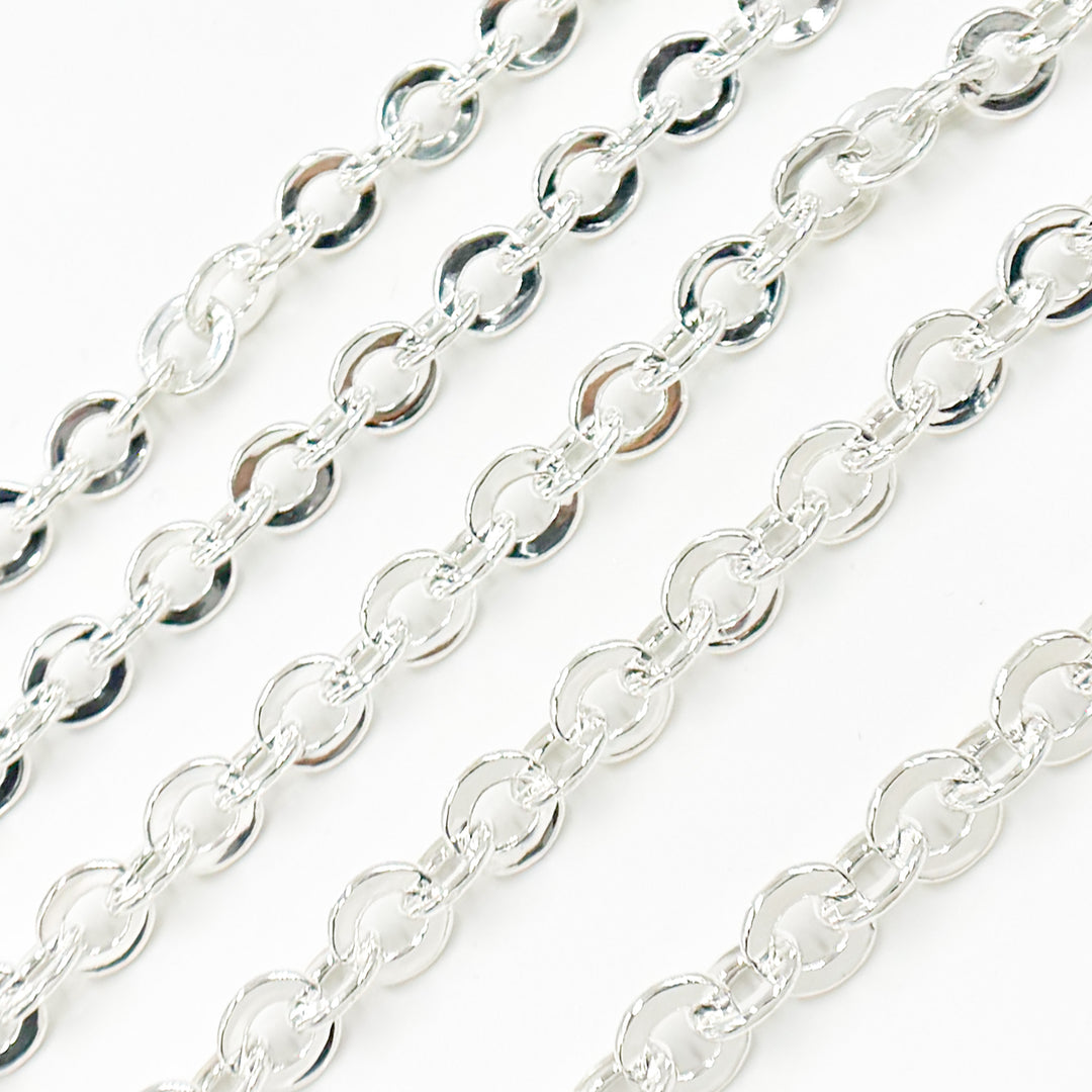V136SS. Sterling Silver Hollow Flat Oval Link Chain