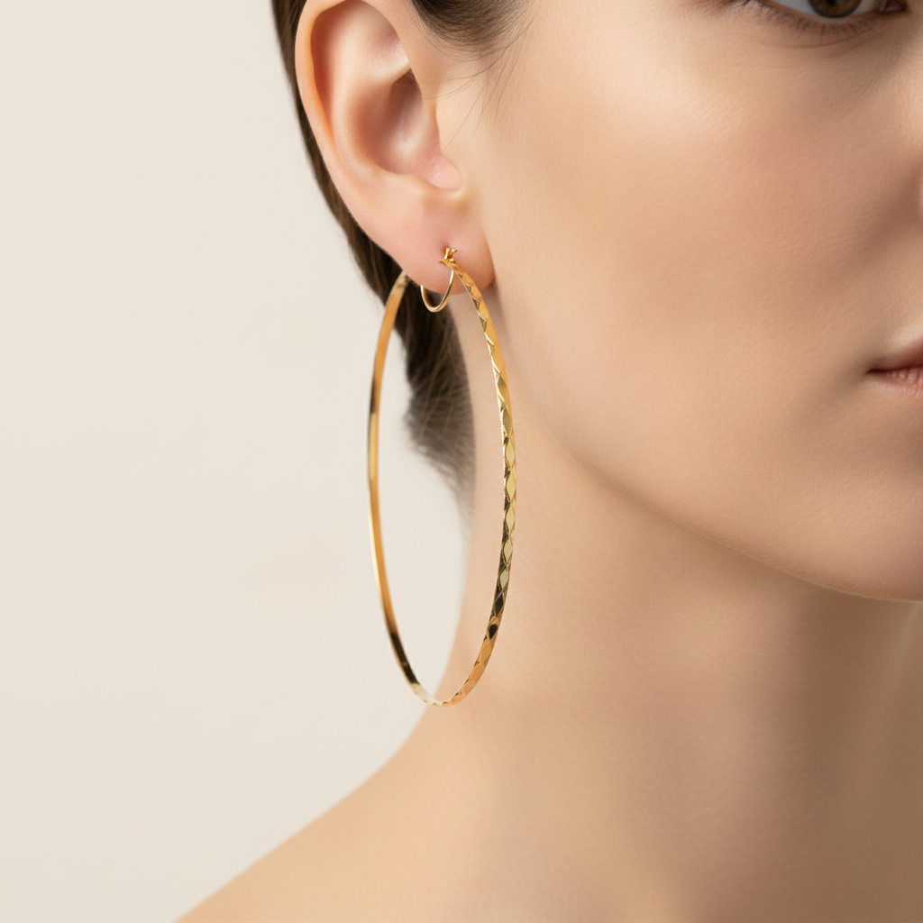 GER103. 14K Solid Gold Twisted Hoop Earrings