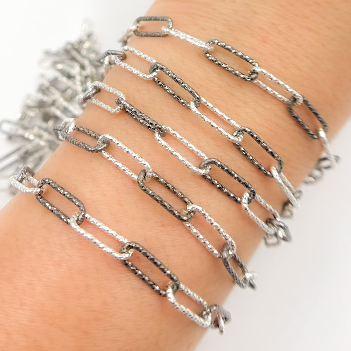 Black Rhodium Sterling Silver Diamond Cut Paperclip Chain
