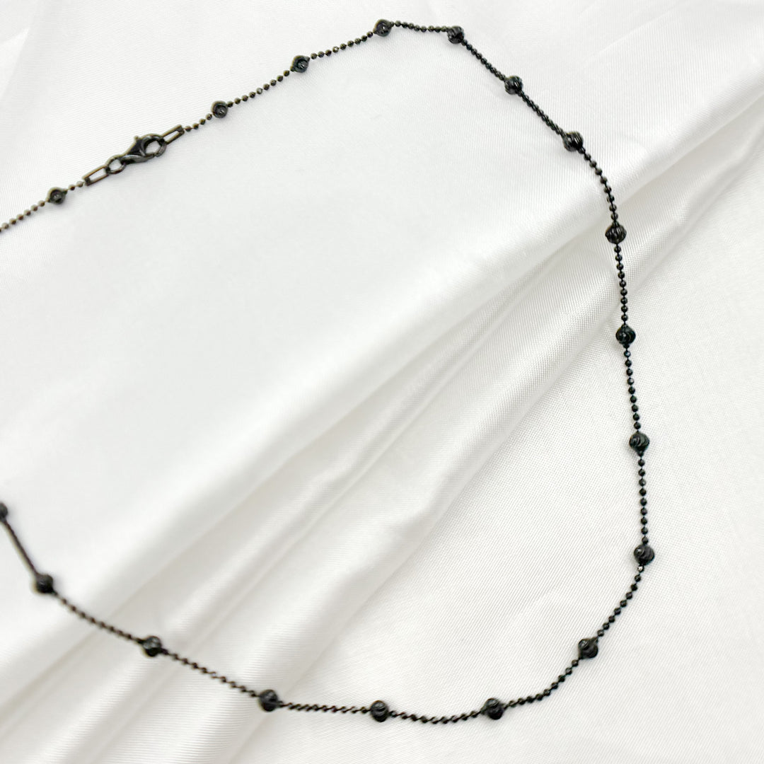 120KPLP3BR. Sterling Silver Black Necklace Satellite