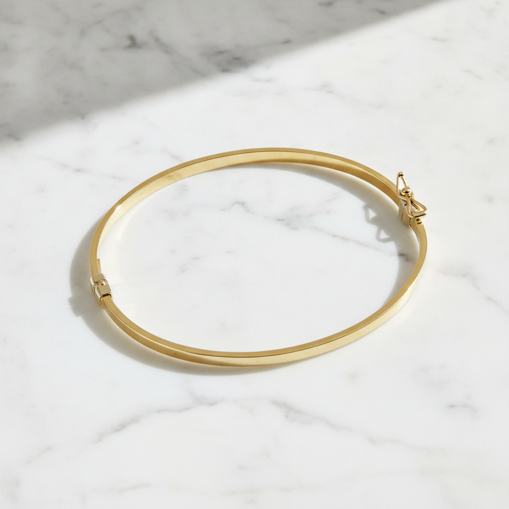 Bangle24. 14K Solid Gold Bangle Flat Bracelet