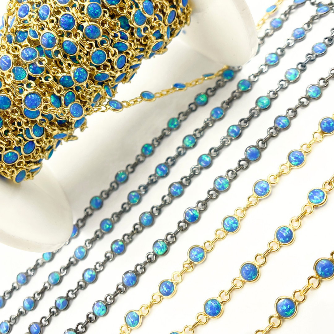 Created Blue Opal Round Shape Connected Chain.