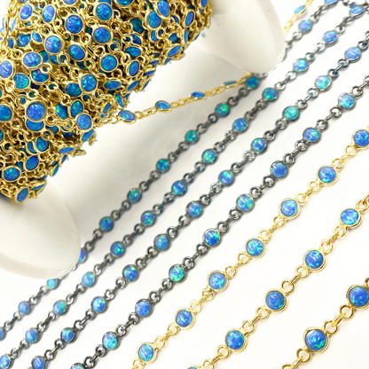 Created Blue Opal Round Shape Connected Chain.