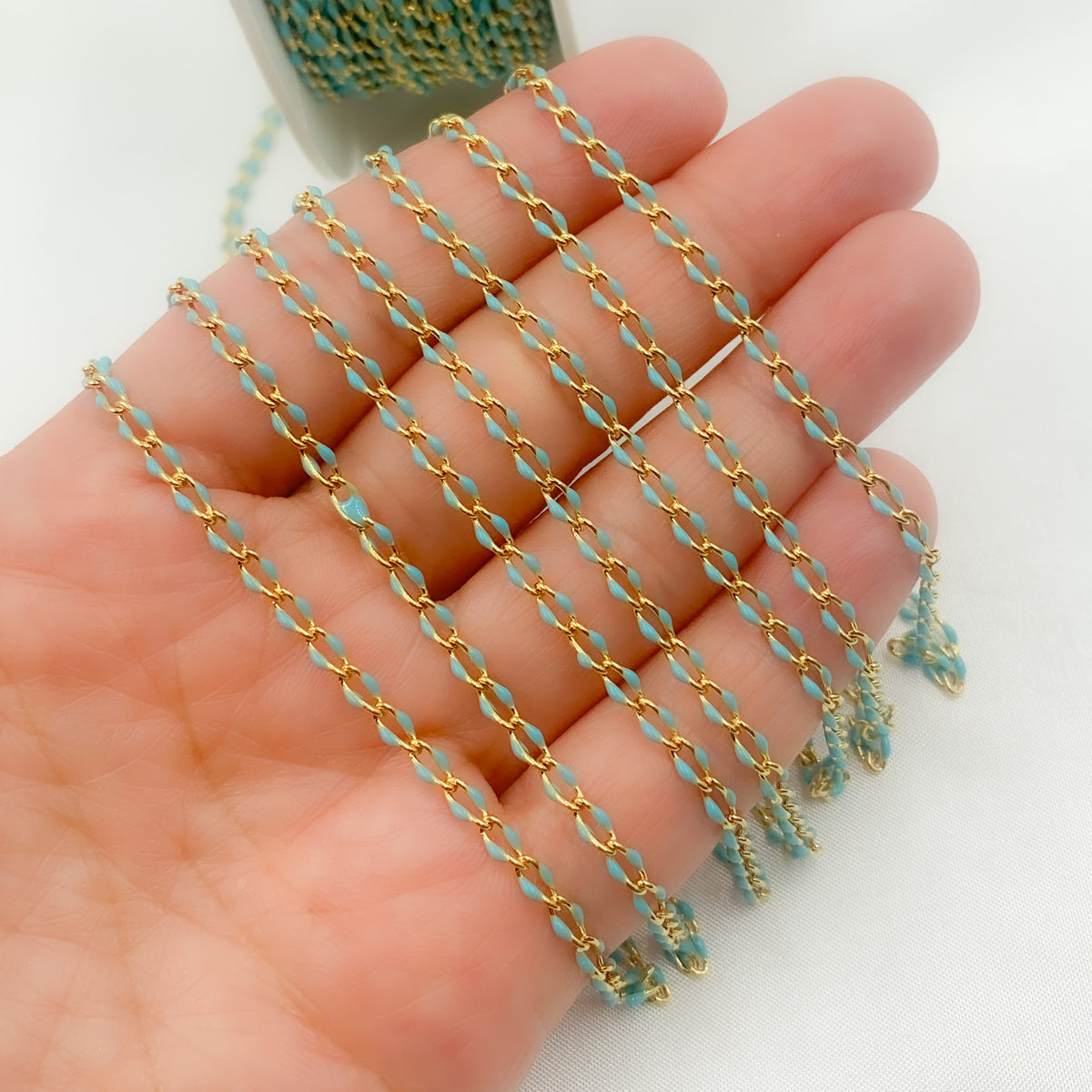 Sterling Silver Gold Plated Turquoise Enamel Cable Link Chain