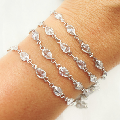 Cubic Zirconia Pear Shape Connected Chain.