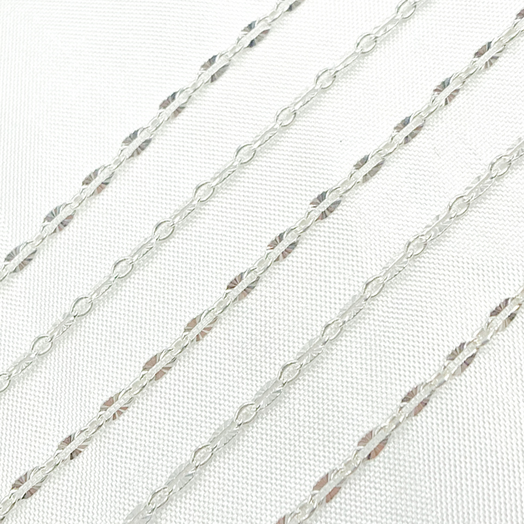 925 Sterling Silver Oval Diamond Cut Link Chain