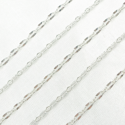 925 Sterling Silver Oval Diamond Cut Link Chain