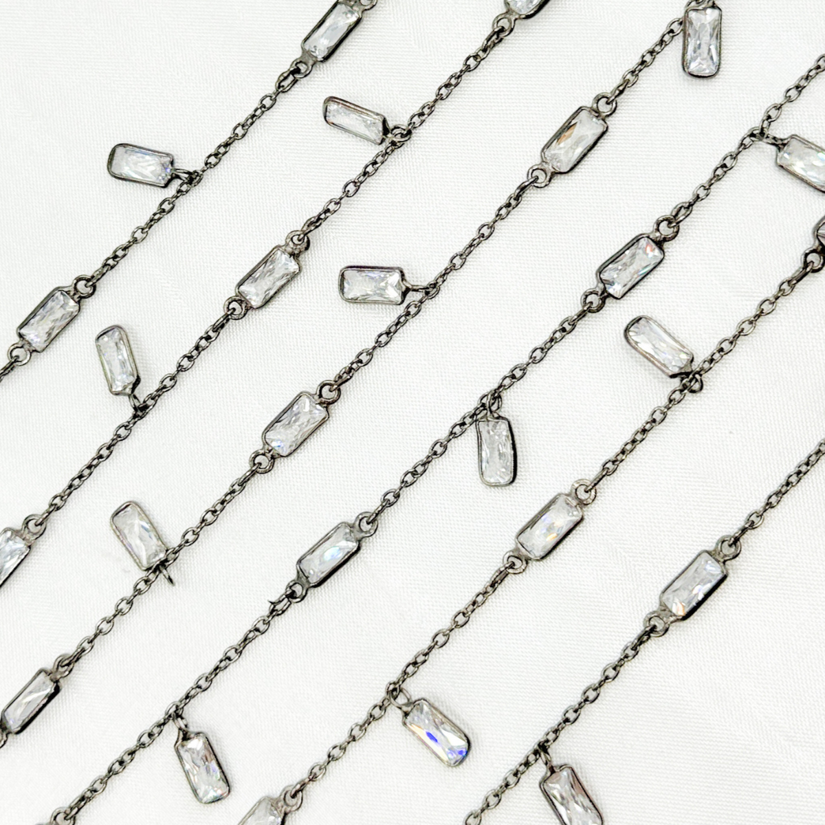 Cubic Zirconia Rectangle Shape Dangle & Connected Wire Chain
