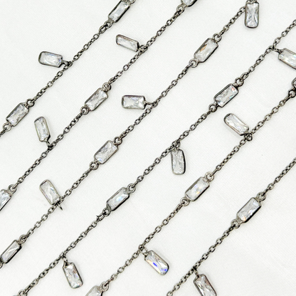 Cubic Zirconia Rectangle Shape Dangle & Connected Wire Chain
