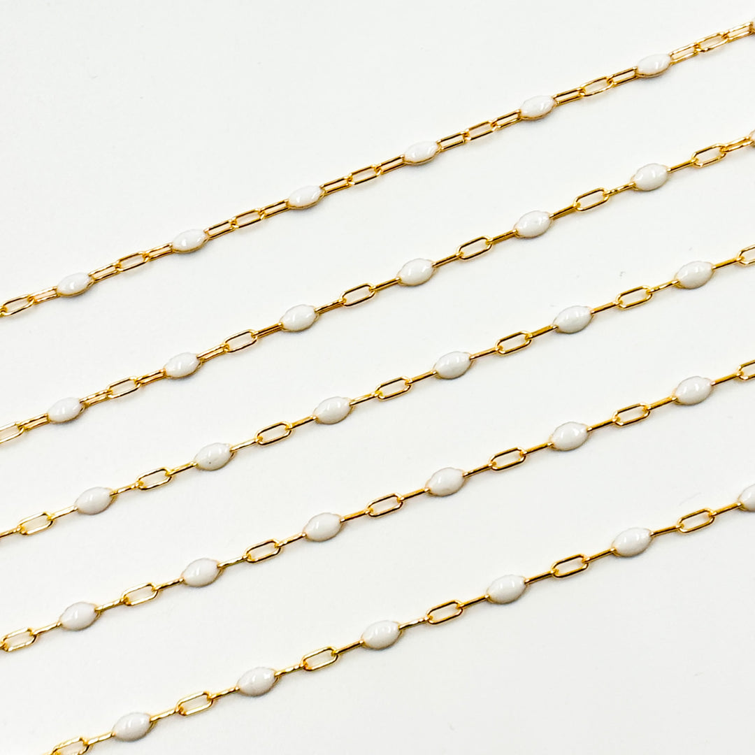 V250-WTGF. 14k Gold Filled  White Color Enamel Satellite Cable Chain