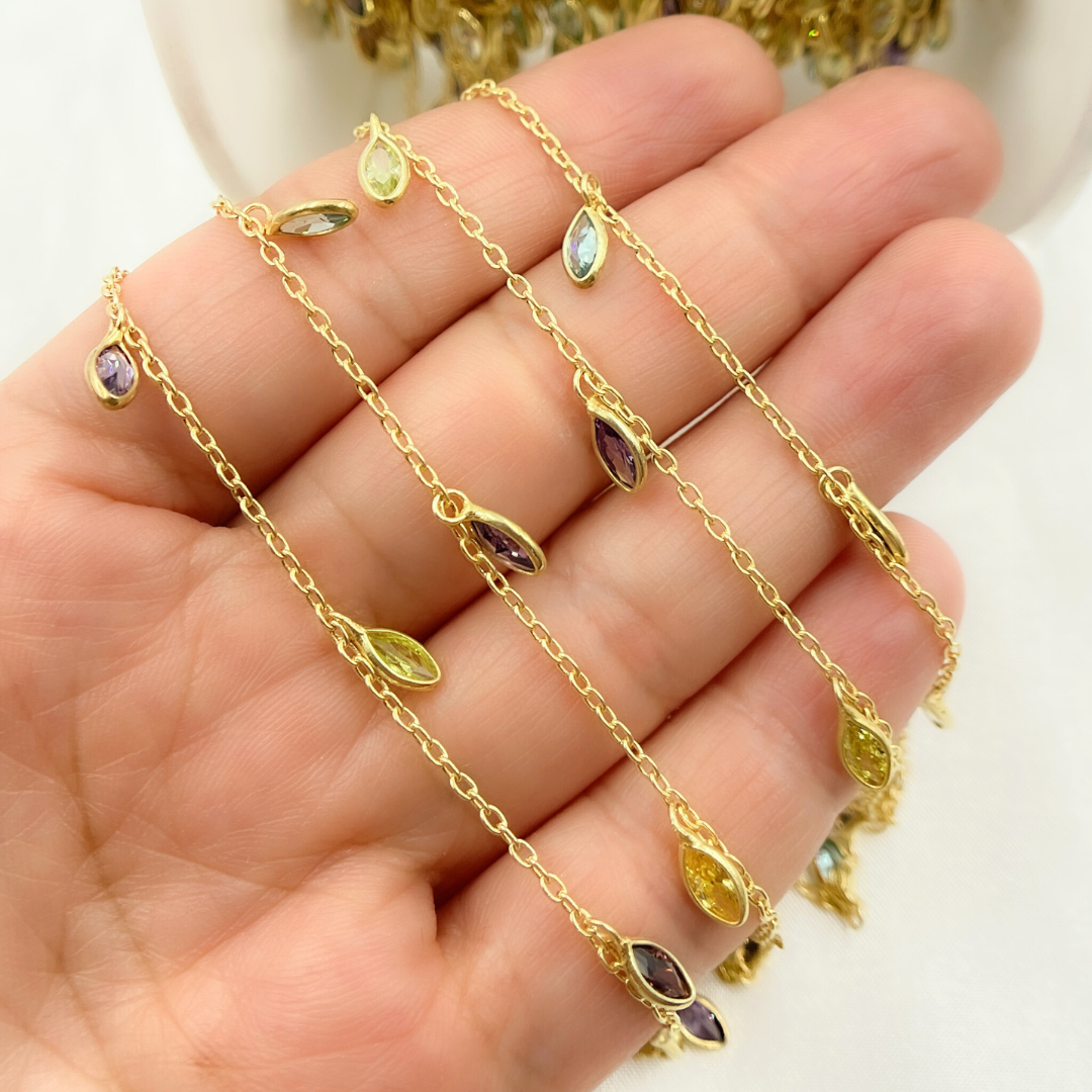 Multi Color Cubic Zirconia Marquise Shape Dangle Chain