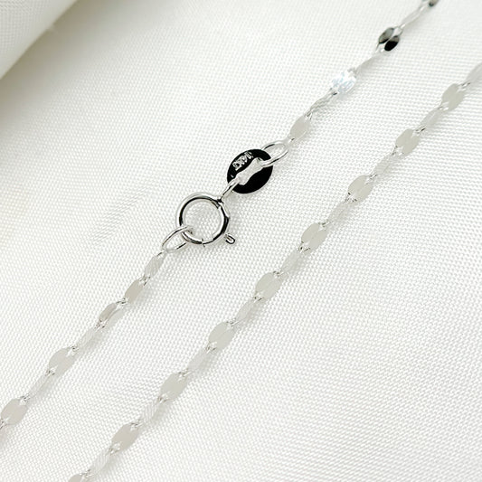 14K Solid White Gold Flat Marina Chain