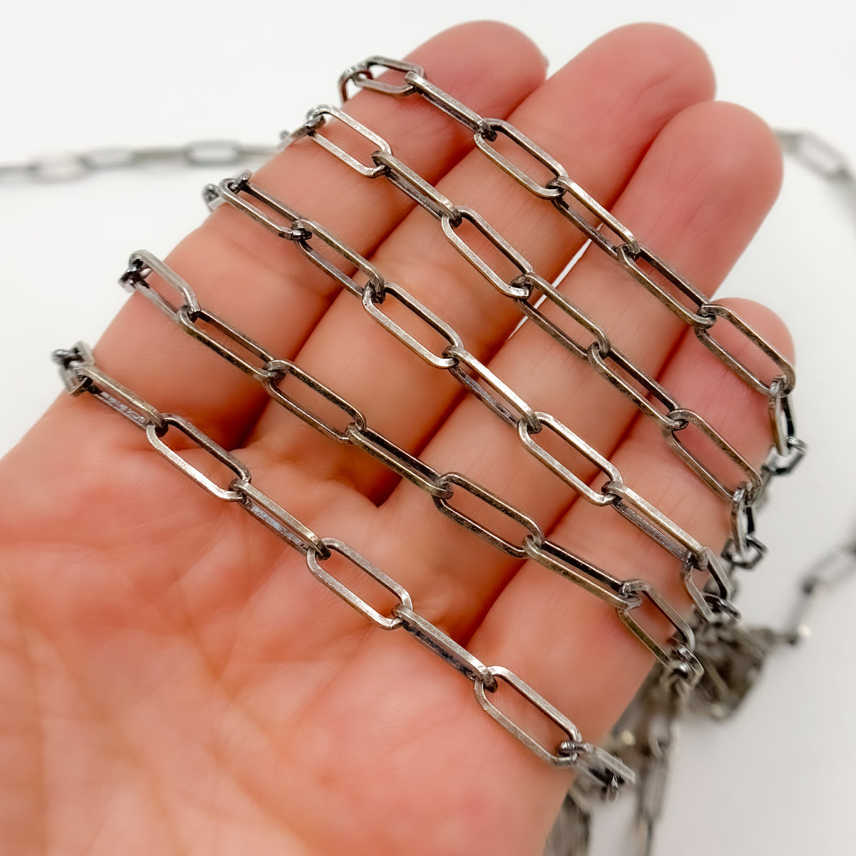 Oxidized Sterling Silver Flat Paperclip Chain