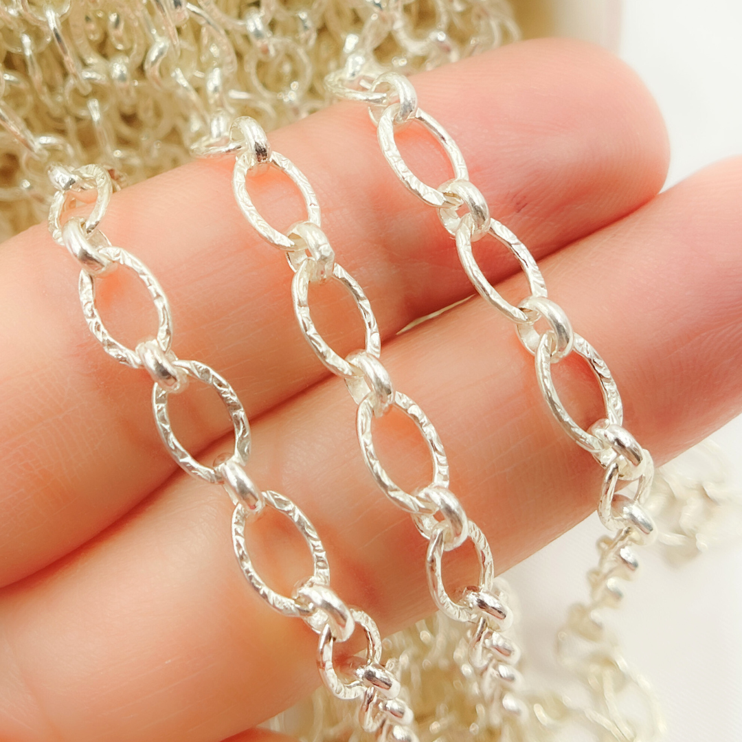 925 Sterling Silver Textured Oval & Round Link Chain. 944QSS