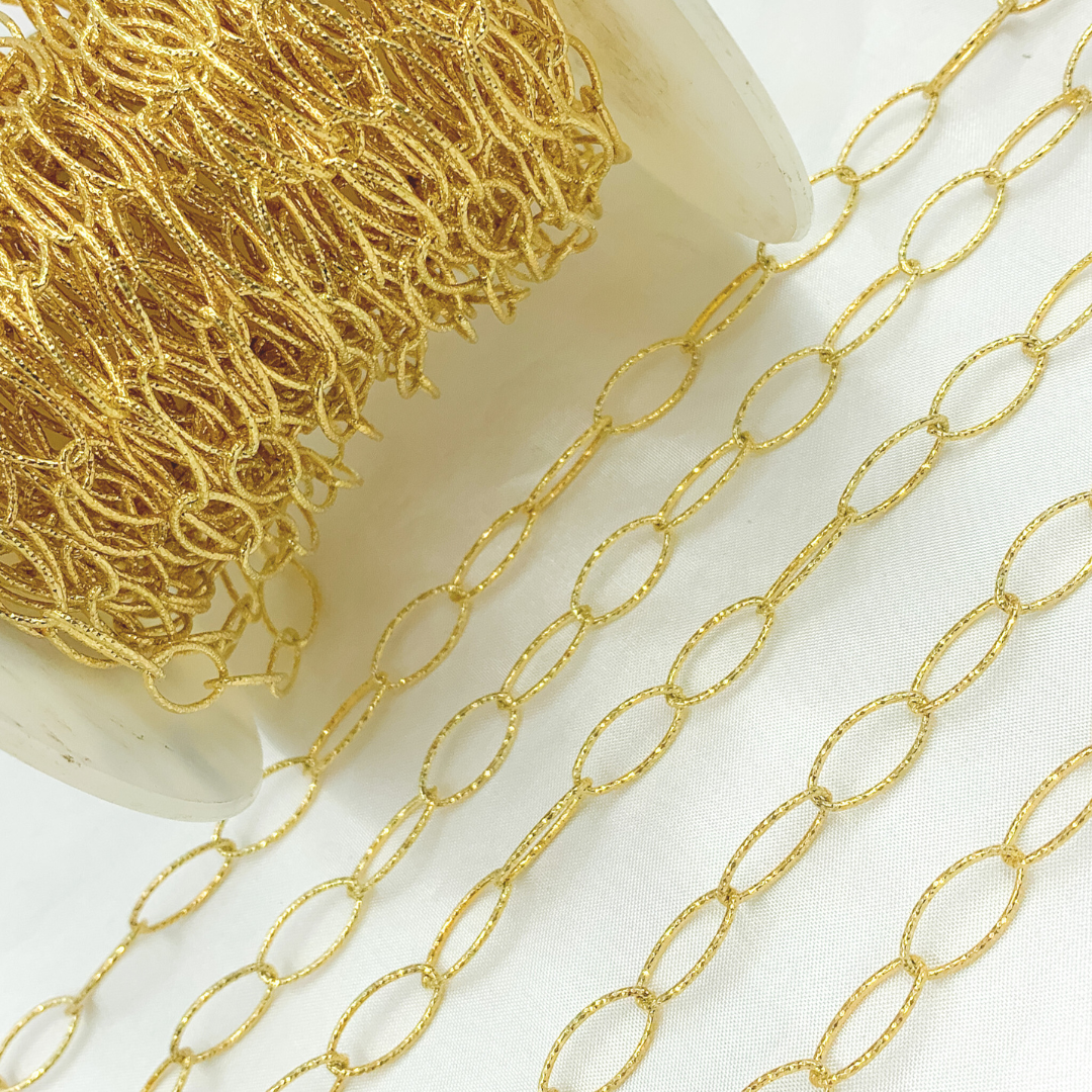 Y82GP. Gold Plated 925 Sterling Silver Hammered Oval Link Chain