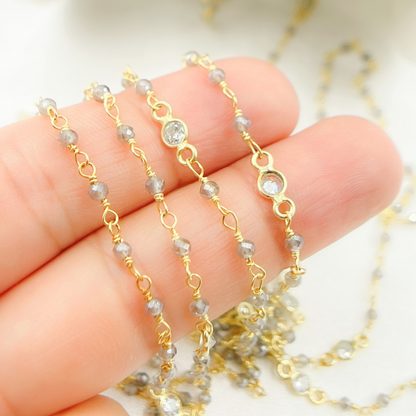 Coated Gray Moonstone & C.Z Wire Chain