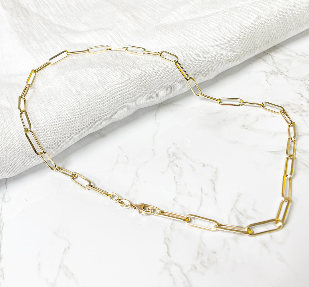 VD042. 14K Solid Gold Paperclip Chain